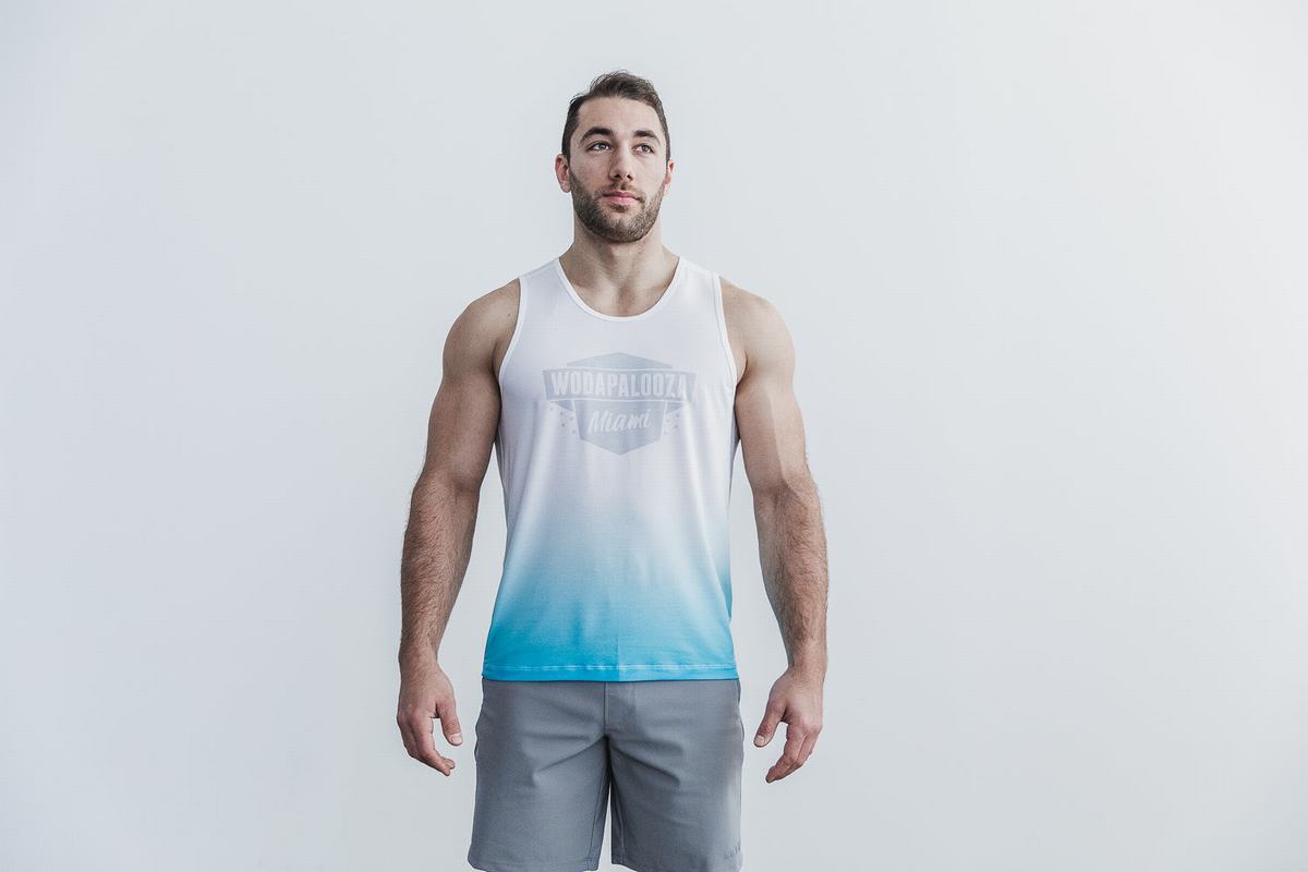 Nobull Wodapalooza Dip-Dye Men's Tank Tops Blue | Australia (NB4915)